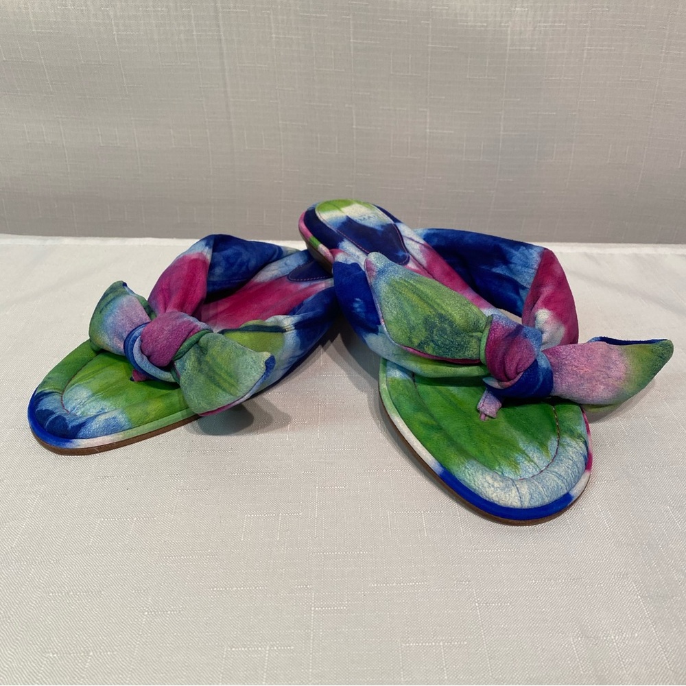 Alexandre Birman Women's Soft Clarita Flat Sandals Tie-Dye Blue Green Pink 40.5